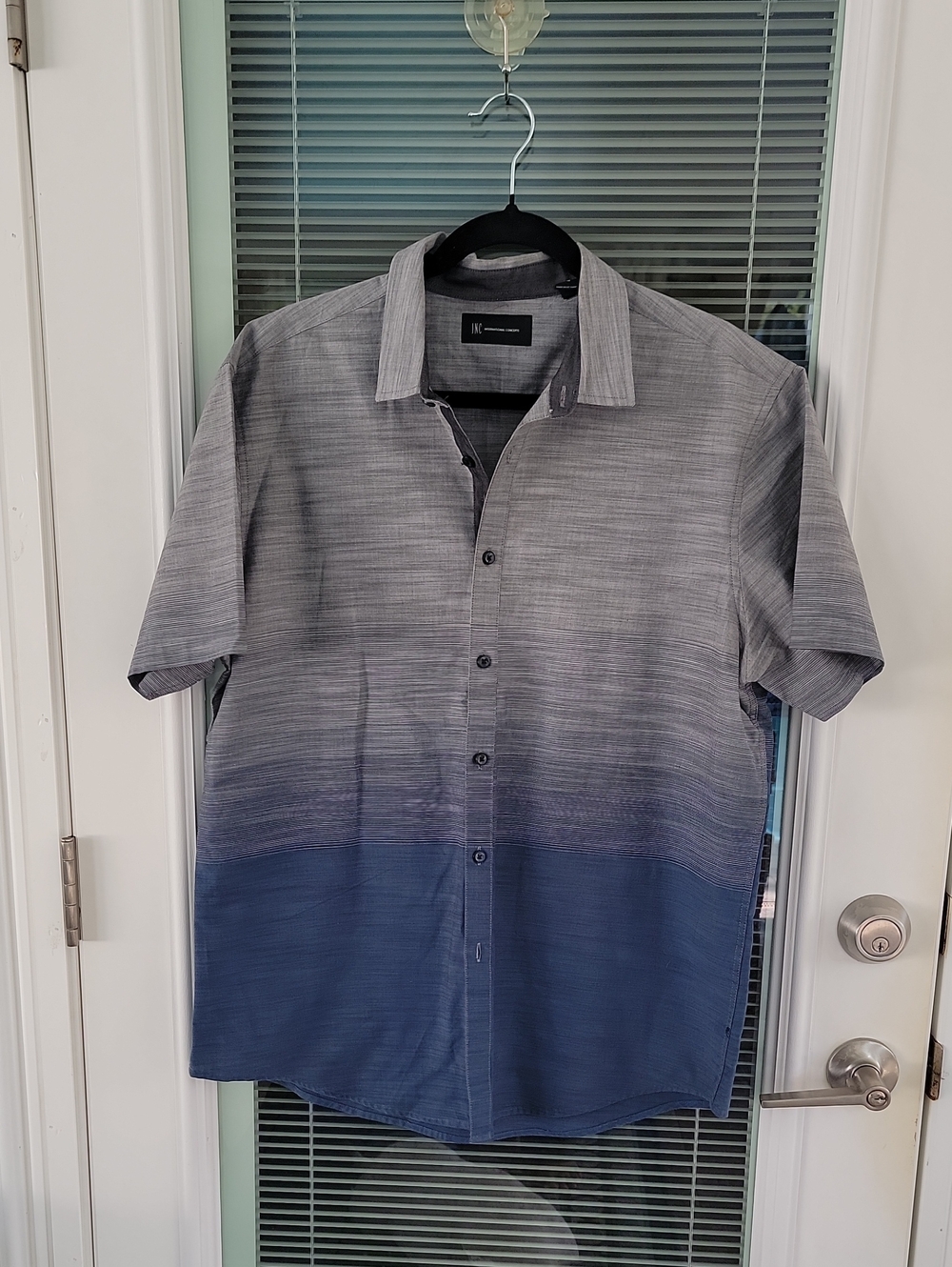 INC International Concepts Short-Sleeve Ombre Button-Down Shirt Sz L - Picture 1 of 10